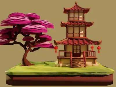 Pagoda Japanese Temple Low-poly 3D model
