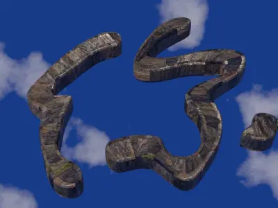 Chinese script quad model  for making animation Low-poly 3D model