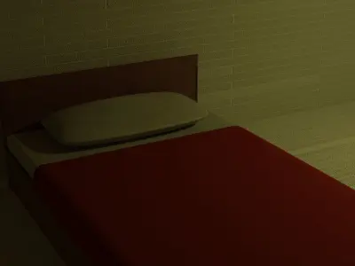 red bed with pillow and blanket  Free low-poly 3D model