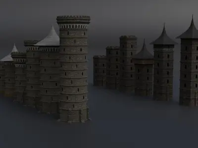 Modular Castle Towers Low-poly 3D model