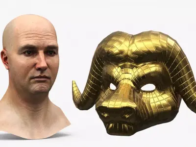 Geometric Bull Head Mask Gold on Head 3D model