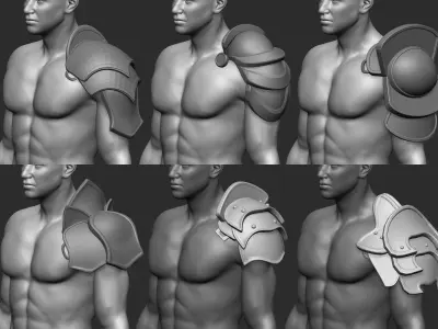 20 Low-poly medieval fantasy shoulder armor base mesh IMM brush 3D model