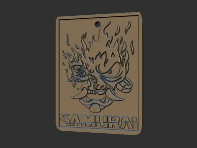 cyberpunk inspired samurai dog tag necklace pendant 3D print model
