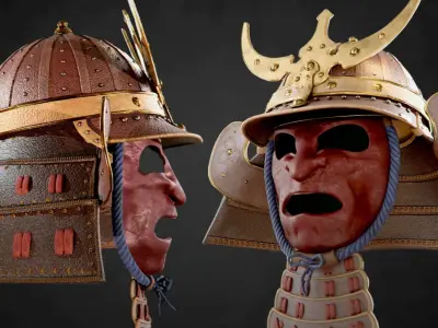 helmet samurai Low-poly 3D model