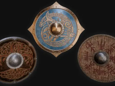 Viking Shields Low Poly Unreal Engine ready AC Valhalla Low-poly 3D model