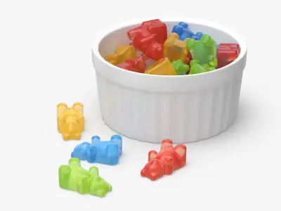 Assorted Bear Gumdrops in Bowl Set Multicolor 3D model