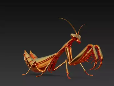 Golden Robotic Mantis Futuristic Insectoid Model 3D print model
