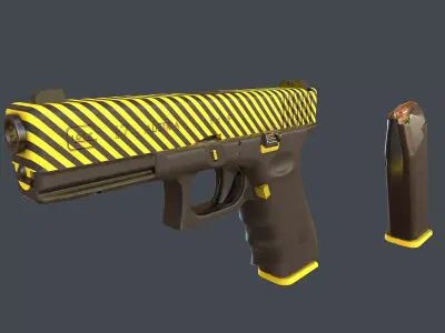Yellow Glock 17 with magazine Low-poly 3D model