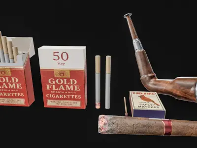 Cigarette  Tobacco With Matchboxes Collection  Low-poly 3D model