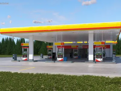 Shell Petrol Station Large 3D model