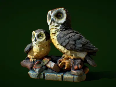 3D scan of owls figurines - photogrammetry Low-poly 3D model