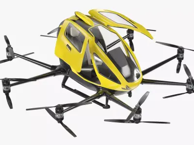Personal Electric VTOL Aircraft Yellow Rigged 3D model