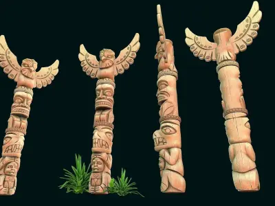 Stylized Wood Totem 8 Low-poly 3D model