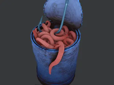 Can of worms with fishing hook prop Low-poly 3D model