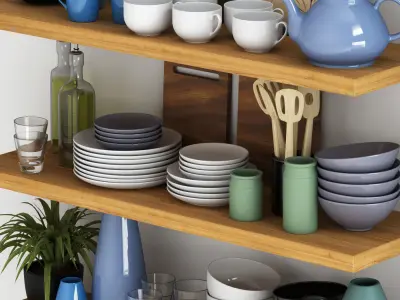 Shelves kitchen set 3D model