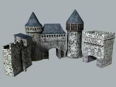 Medieval City fortifications Low-poly 3D model