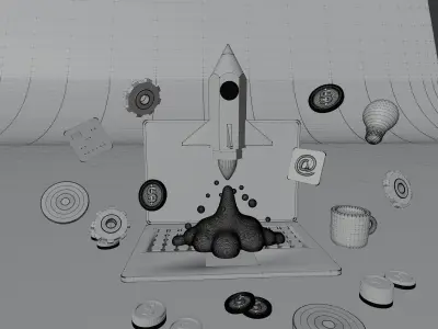 Pencil rocket startup 3D model