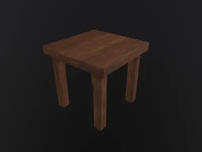 Wooden Tavern Table and Chairs 3D Model Low-poly 3D model