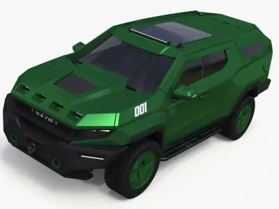 Green Rezvani Armored SUV Simplified 3D model