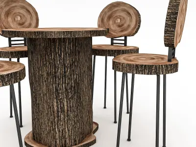 Wooden Garden Furniture 04 Low-poly 3D model