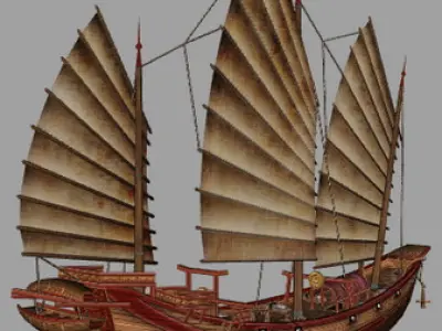 Chinese Junk Ship Low-poly 3D model