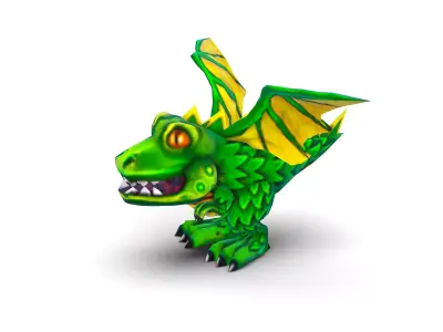lowpoly 3d model cartoon green dragon Low-poly 3D model