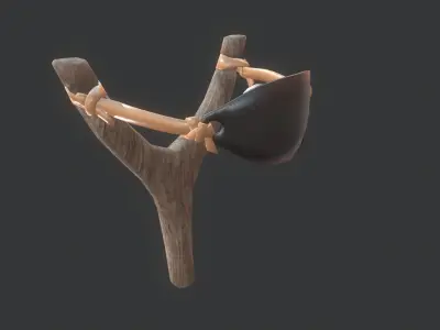 Slingshot wooden stick with moon Low-poly 3D model