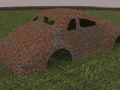 VEHICLE old rusted car in grass Free low-poly 3D model