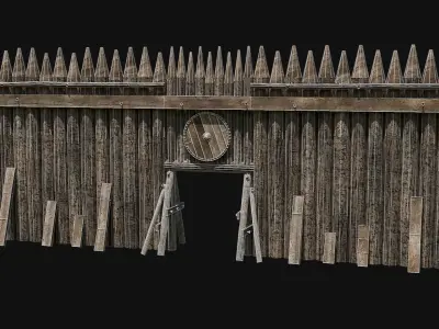 VIKING NORSE WALLS WATCHTOWER TOWER GATE MEDIEVAL COLLECTION Low-poly 3D model