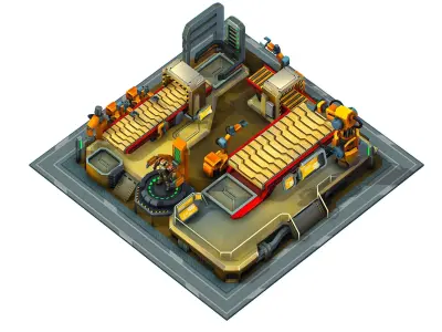 isometrical Mechanical Robot Assembly Conveyor 3 Low-poly 3D model