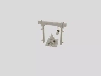 Fantasy Wooden Campfire Cooking Stand for 3D print Low-poly 3D model