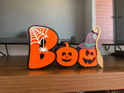BOO Pumpkin Halloween Sign STL Free 3D print model