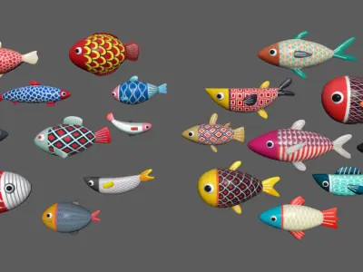 Stylish fish schools Low-poly 3D model