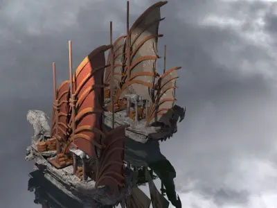 Asian Red Fin sailed Ship Bigger 3D model