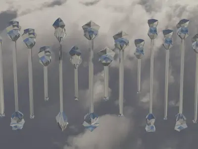 Futuristic Cubic Silver Hammers Low-poly 3D model