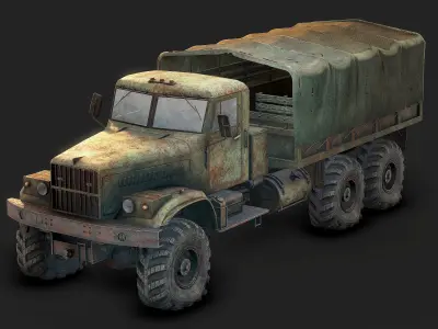 Low Poly Kraz 255 Flatbed Rusted Low-poly 3D model
