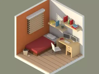 roommm room with bed and desk 3D model