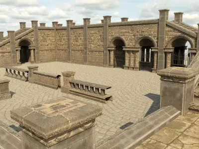 Modular Courtyard Low-poly 3D model