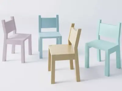 pastel simple Wood kid children chair for classroom Free 3D model