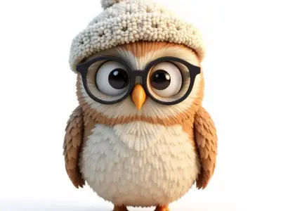 Cartoon Owl Beanie 3D Model Wise Winter Character Low-poly 3D model