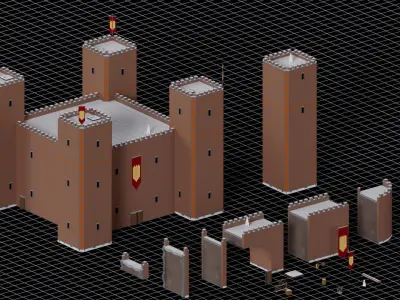 Low Poly Pixel Castle onstructor Free low-poly 3D model