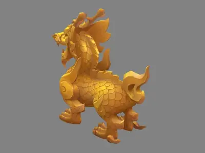 Cartoon Golden Dragon Sculpture - Dragon Ball Low-poly 3D model