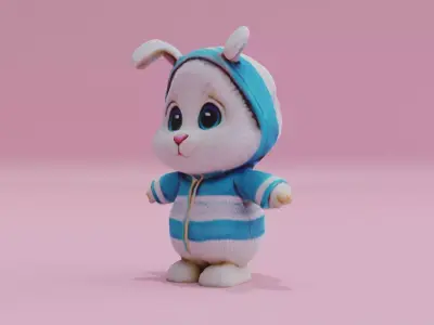 Easter Bunny is wearing hoodie Toy Cute T-Pose Low High Poly Low-poly 3D model