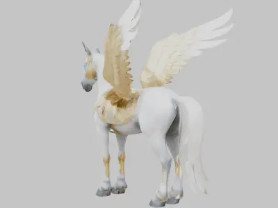 White Pegasus Horse 3D Model Low-poly 3D model