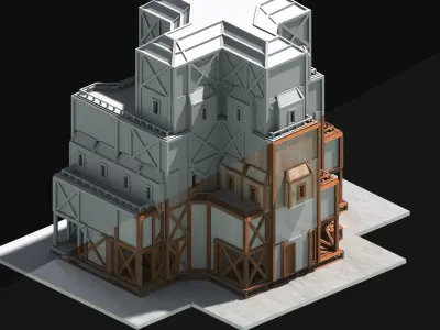 Medieval Low Poly Building Castle Wooden Village Stone House 33 Low-poly 3D model