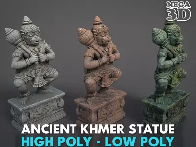 Ancient Khmer Statue28-250523 Low-poly 3D model