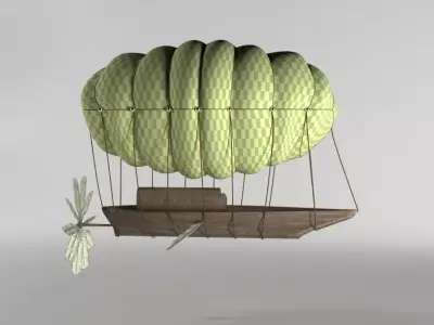 Skyship hot air balloon with boat Low-poly 3D model
