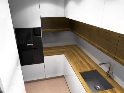 Kitchen with cabinets and wooden counter tops Free 3D model