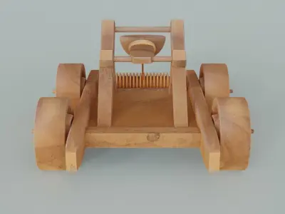 Catapult wooden toy car Low-poly 3D model