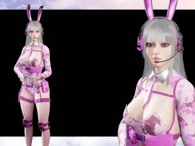 Girl Bunny Military Low-poly 3D model